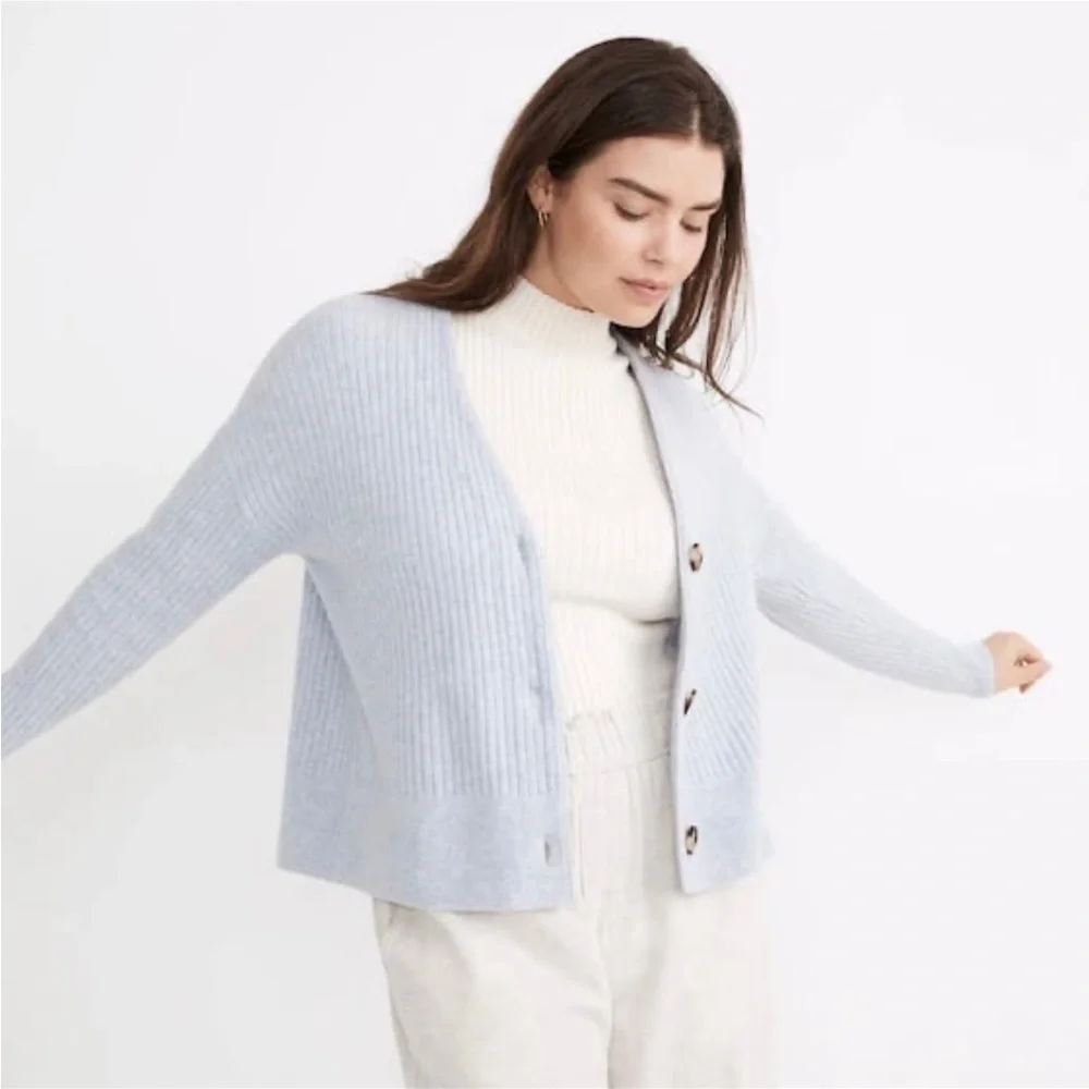 Madewell Pale Blue Ribbed Button Front Cardigan - Picture 1 of 4
